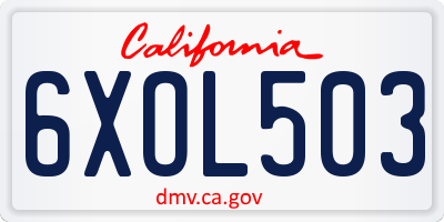 CA license plate 6XOL503