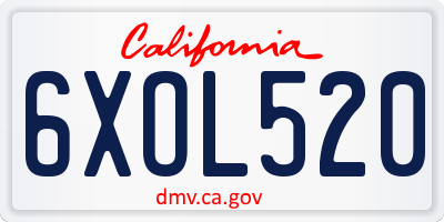 CA license plate 6XOL520