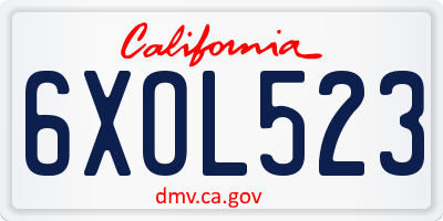 CA license plate 6XOL523