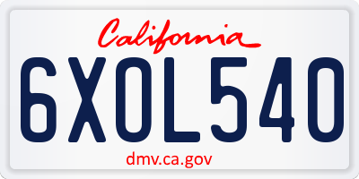 CA license plate 6XOL540