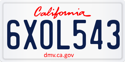 CA license plate 6XOL543