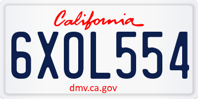 CA license plate 6XOL554