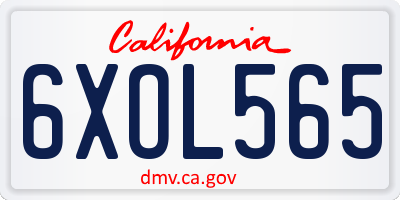 CA license plate 6XOL565