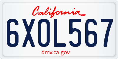 CA license plate 6XOL567