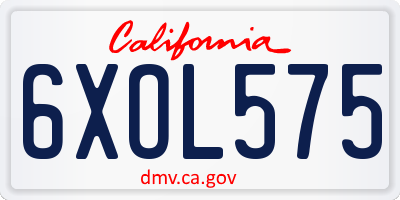 CA license plate 6XOL575