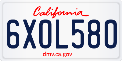 CA license plate 6XOL580