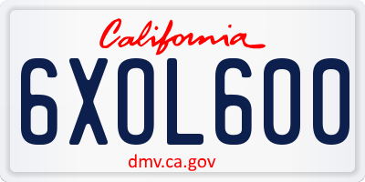 CA license plate 6XOL600
