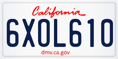 CA license plate 6XOL610