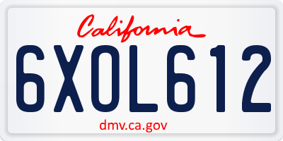 CA license plate 6XOL612