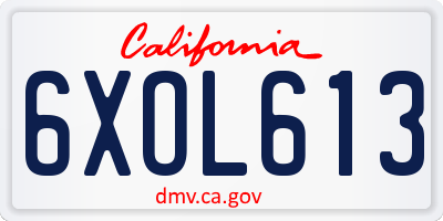 CA license plate 6XOL613
