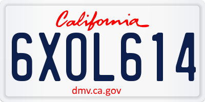 CA license plate 6XOL614