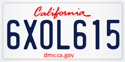 CA license plate 6XOL615
