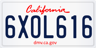 CA license plate 6XOL616
