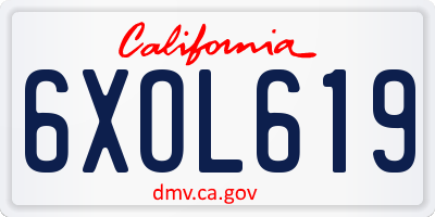 CA license plate 6XOL619