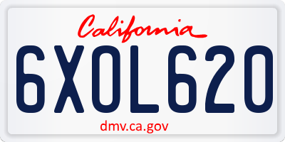 CA license plate 6XOL620
