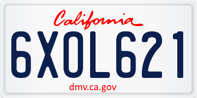 CA license plate 6XOL621