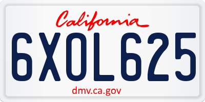 CA license plate 6XOL625