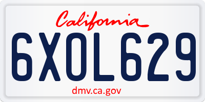 CA license plate 6XOL629