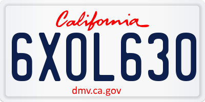 CA license plate 6XOL630