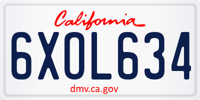 CA license plate 6XOL634