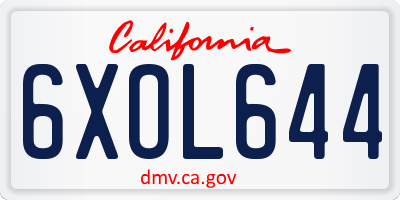 CA license plate 6XOL644