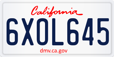CA license plate 6XOL645
