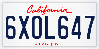 CA license plate 6XOL647