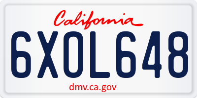 CA license plate 6XOL648