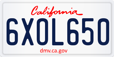 CA license plate 6XOL650