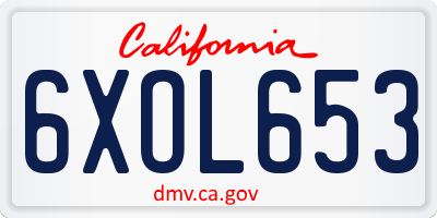 CA license plate 6XOL653