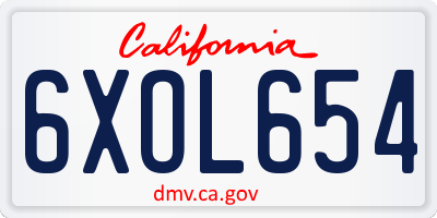 CA license plate 6XOL654