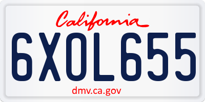CA license plate 6XOL655