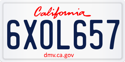 CA license plate 6XOL657
