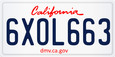 CA license plate 6XOL663