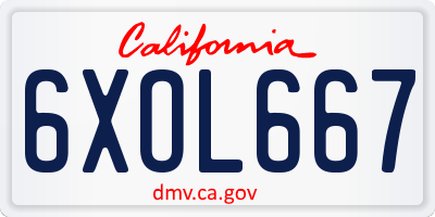 CA license plate 6XOL667