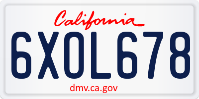 CA license plate 6XOL678