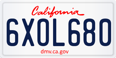 CA license plate 6XOL680