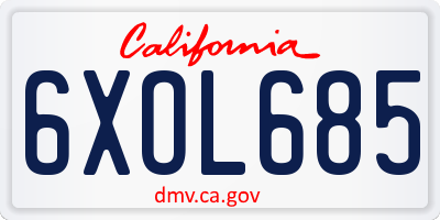 CA license plate 6XOL685