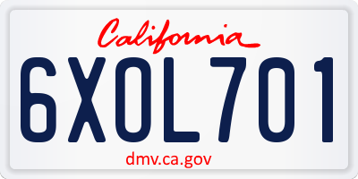 CA license plate 6XOL701