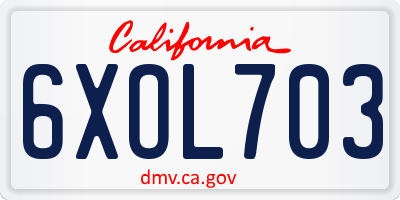 CA license plate 6XOL703