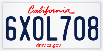 CA license plate 6XOL708