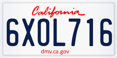 CA license plate 6XOL716