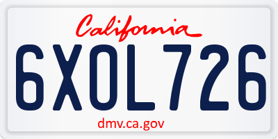CA license plate 6XOL726