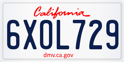 CA license plate 6XOL729