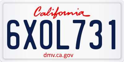 CA license plate 6XOL731