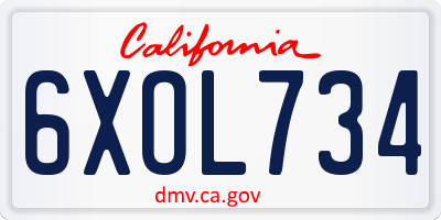 CA license plate 6XOL734