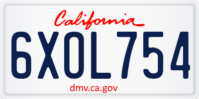 CA license plate 6XOL754