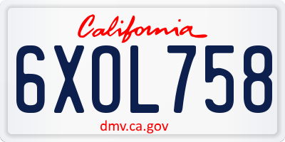 CA license plate 6XOL758