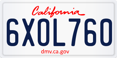 CA license plate 6XOL760