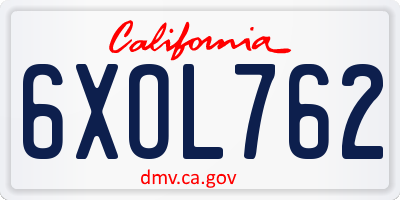 CA license plate 6XOL762